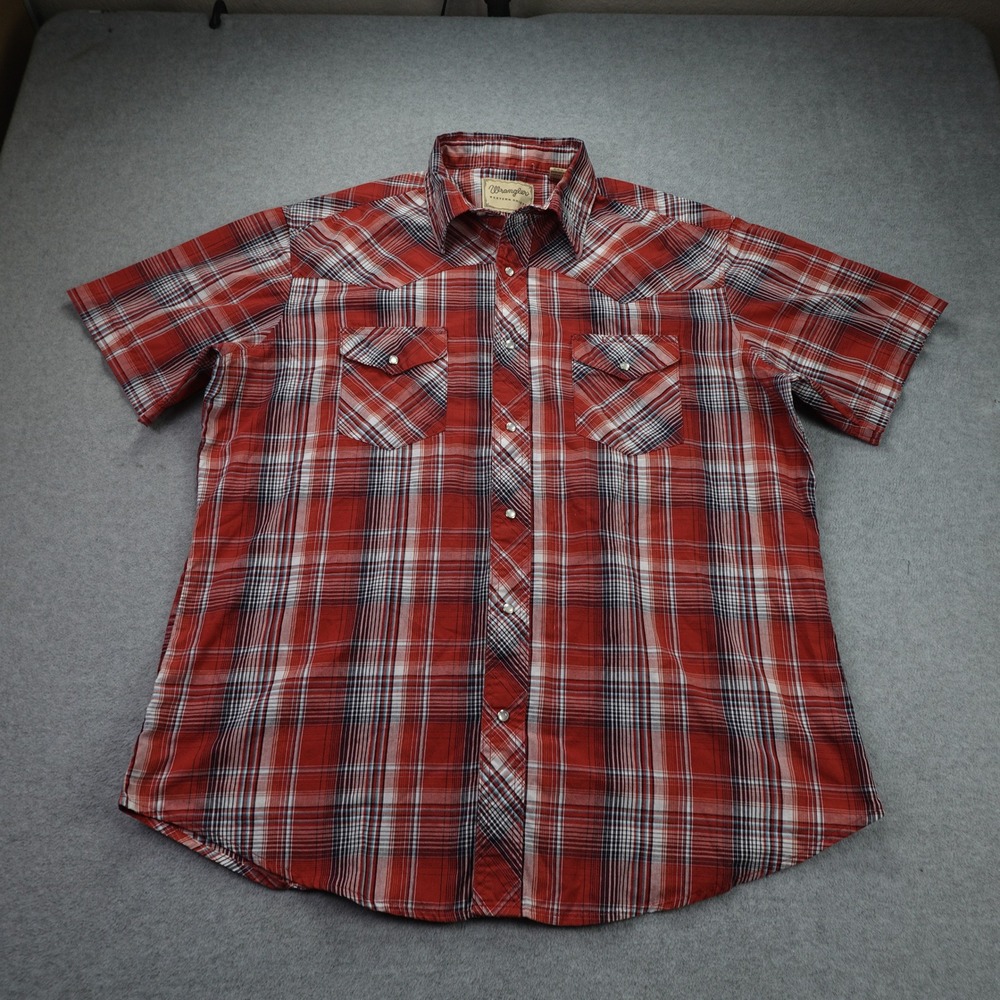 Wrangler Western Shirt Mens XL Red Plaid Snap Short Sleeve Workwear